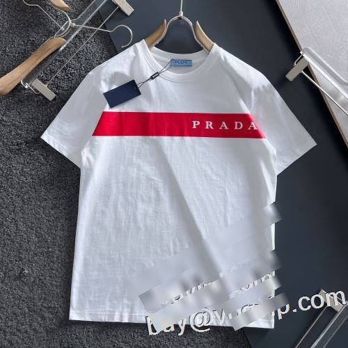 海外限定ライン プラダ PRADA 2023 コピーブランド 半袖Tシャツ メンズTシャツ 丸首Tシャツ 夏 春 半袖Tシャツ 2色可選