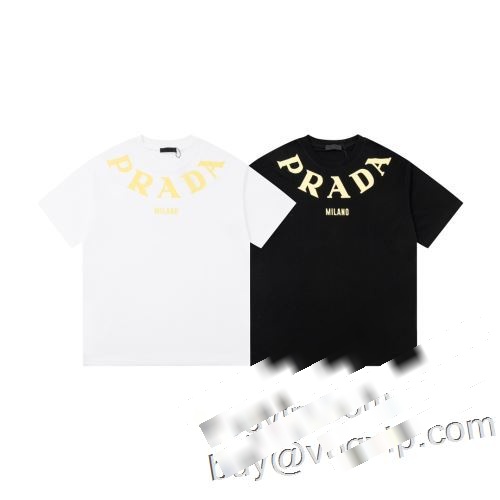 コピー ブランド プラダ ランキング商品 メンズ おしゃれ 無地Tシャツ 夏服 カジュアル PRADA 2023 半袖Tシャツ 2色可選