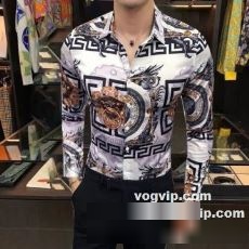 メンズ 長袖 シャツジャケット スタイリッシュな印象 メンズ ロング丈 ビジネスシャツ シャツジャケット クールビズ ヴェルサーチコピー ブランド VERSACE 長袖シャツ 2色可選