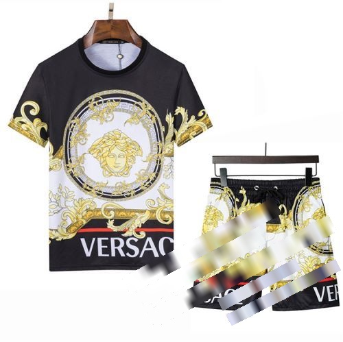 着心地抜群 コピーブランド ヴェルサーチ VERSACE 半袖Tシャツ 上下セット 大きめオーバーサイズで重ね着やビッグシルエット風もおしゃれ