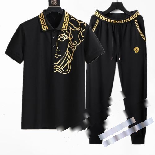 目玉商品 2022秋冬 半袖Tシャツ ブランド 偽物 通販 ジャージ ヴェルサーチ VERSACE メンズ 上下 スウェット 男女兼用 半袖 上下セット 2色可選