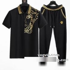 目玉商品 2022秋冬 半袖Tシャツ ブランド 偽物 通販 ジャージ ヴェルサーチ VERSACE メンズ 上下 スウェット 男女兼用 半袖 上下セット 2色可選