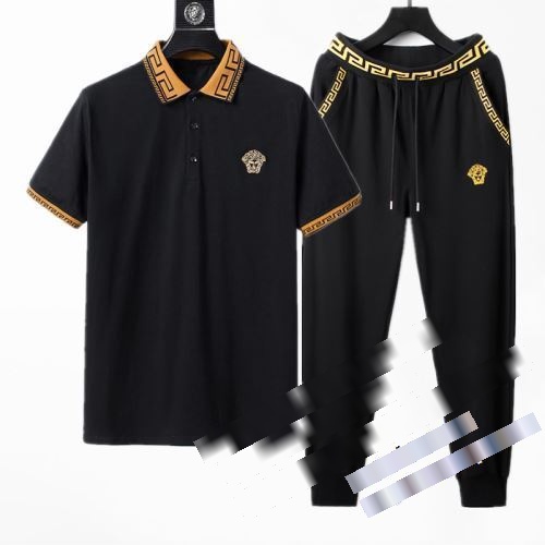 ブランドスーパーコピー 肌触りの気持ちい? ヴェルサーチ VERSACE Tシャツ半袖 ジャージ パンツ 夏物 メンズファション カジュアル 上下セット 2色可選