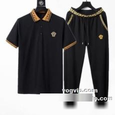ブランドスーパーコピー 肌触りの気持ちい? ヴェルサーチ VERSACE Tシャツ半袖 ジャージ パンツ 夏物 メンズファション カジュアル 上下セット 2色可選