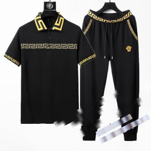 半袖Tシャツ 高評価の人気品 上下セット 2色可選 ジャージ 2022秋冬 ヴェルサーチ VERSACE 偽物ブランド メンズ 上下セット 2点セット Tシャツ パンツ