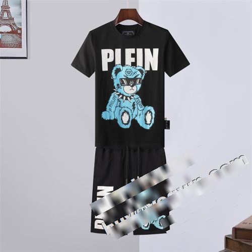 肌触りの気持ちい? フィリッププレイン PHILIPP PLEIN 2022春夏 半袖Tシャツ セットアップ上下 PHILIPP PLEINブランドコピー 2色可選