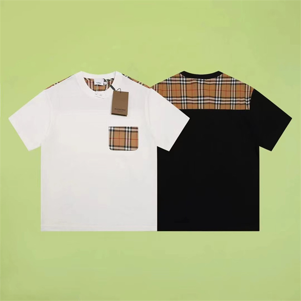 新着商品 BURBERRYコピー バーバリーチェック柄半袖Tシャツ 男女兼用大人可愛い 黒白