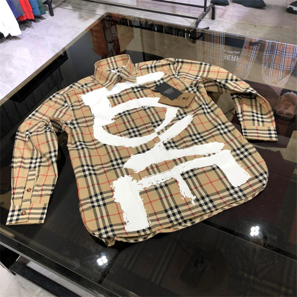 バーバリー コピー シャツ LOVE ロゴ プリント チェック柄 綿素材 BURBERRY