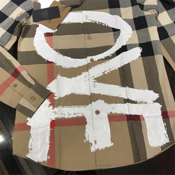 バーバリー コピー シャツ LOVE ロゴ プリント チェック柄 綿素材 BURBERRY