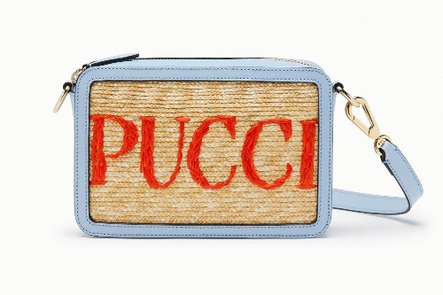 エミリオ・プッチ新作、ラフィア素材の「カメラバッグ」カラフルな“PUCCI”ロゴを刺繍コピー