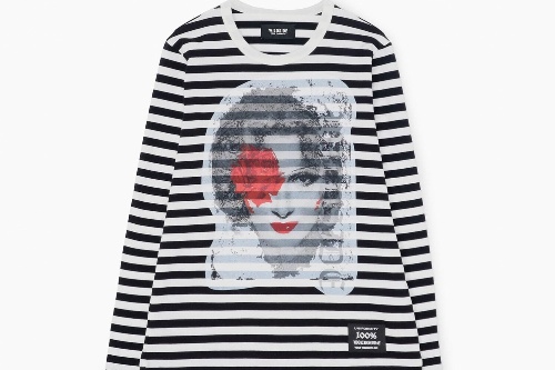 ワイルドサイド ヨウジヤマモト新作カットソー、蝶や薔薇＆女性の顔プリントのボーダー柄で