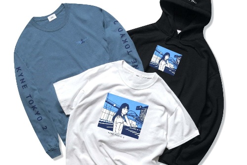 ソフ×キネのTシャツ＆パーカー、ミヤシタパークを背景にした“キネ ガール”＆ロゴを配して