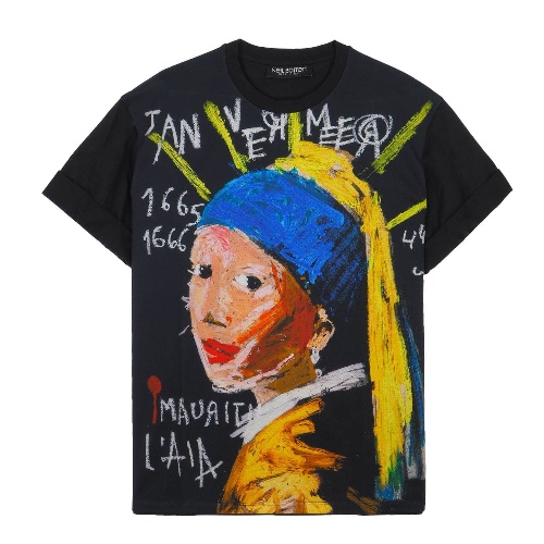 ニール バレット、オランダ人著名画家の絵画にインスパイアされたアートコラージュTシャツコピー ニール バレット、オランダ人著名画家の絵画にインスパイアされたアートコラージュTシャツコピー