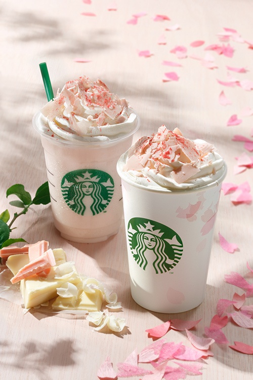 スターバックス、さくらの季節にホワイトチョコのフラペチーノ - ペーパーカップもさくら模様にコピー