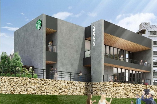 スターバックス コーヒー 沖縄本部町店 - 琉球松テーブルや漂流物アート設置の地域特化店舗