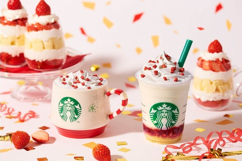 スターバックス「メリーストロベリー ケーキ フラペチーノ」味も見た目もクリスマスケーキコピー