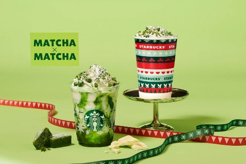 スターバックス「抹茶×抹茶 ホワイト チョコレート フラペチーノ」緑のマーブル模様を描く限定ドリンクコピー