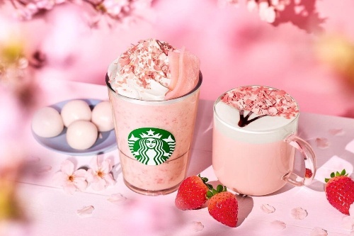 スタバ春の新作ドリンク「さくら ストロベリー 白玉 フラペチーノ」「さくら 咲いた ミルク ラテ」