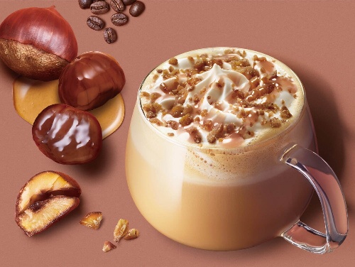 スターバックス「マローネ カシス フラペチーノ」&焼き栗・モンブランイメージのエリア限定マロンラテコピー スターバックス「マローネ カシス フラペチーノ」&焼き栗・モンブランイメージのエリア限定マロンラテコピー