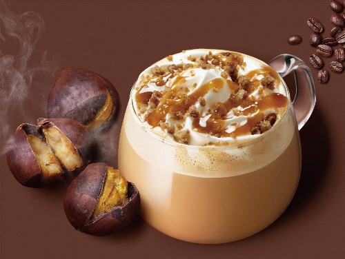 スターバックス「マローネ カシス フラペチーノ」&焼き栗・モンブランイメージのエリア限定マロンラテコピー スターバックス「マローネ カシス フラペチーノ」&焼き栗・モンブランイメージのエリア限定マロンラテコピー