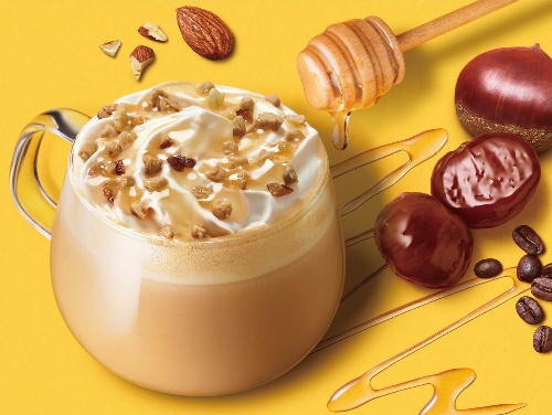 スターバックス「マローネ カシス フラペチーノ」&焼き栗・モンブランイメージのエリア限定マロンラテコピー スターバックス「マローネ カシス フラペチーノ」&焼き栗・モンブランイメージのエリア限定マロンラテコピー