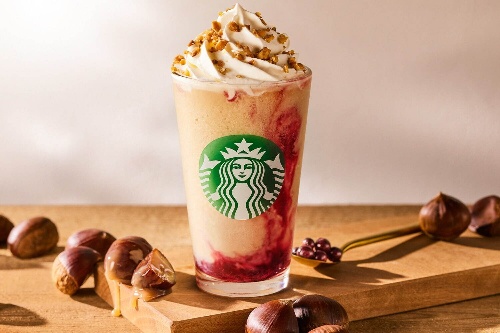 スターバックス「マローネ カシス フラペチーノ」&焼き栗・モンブランイメージのエリア限定マロンラテコピー スターバックス「マローネ カシス フラペチーノ」&焼き栗・モンブランイメージのエリア限定マロンラテコピー