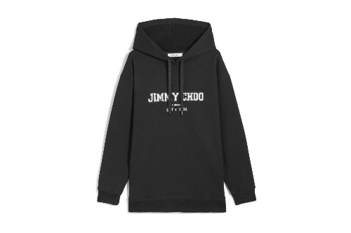 ジミー チュウ"カレッジフーディ＆スウェット"がユニセックスで、ブランドロゴと創業年をプリント