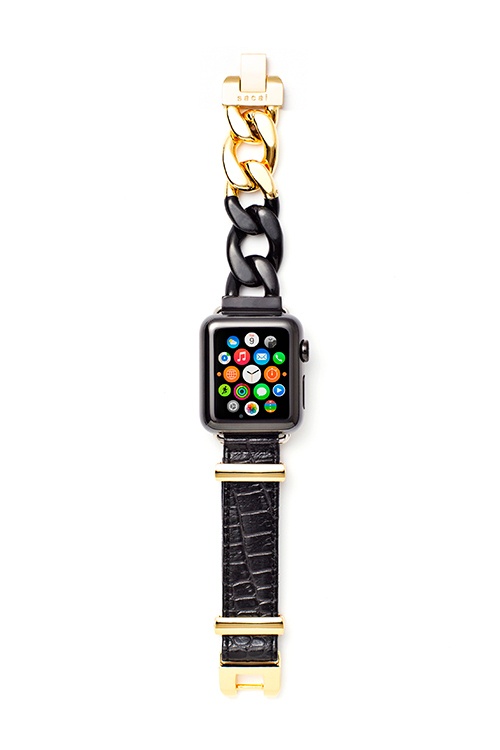 sacaiのApple Watch専用ストラップ - 黒×金＆銀のジュエリーとクロコダイルが交差コピー