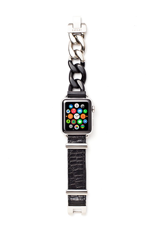 sacaiのApple Watch専用ストラップ - 黒×金＆銀のジュエリーとクロコダイルが交差コピー