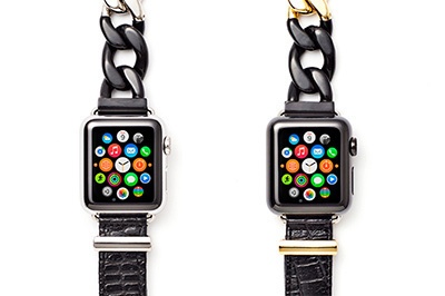 sacaiのApple Watch専用ストラップ - 黒×金＆銀のジュエリーとクロコダイルが交差