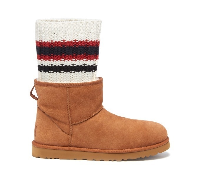 UGG x sacaiのコラボブーツ、クラシックな羊革モデルにニット素材をドッキングコピー