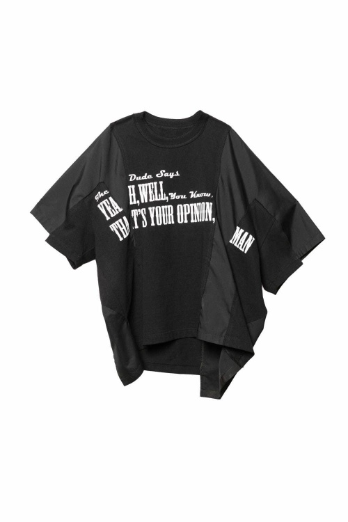 サカイ×映画『ビッグ・リボウスキ』の変形トップス、Tシャツにシャツ生地＆フリルをミックスコピー