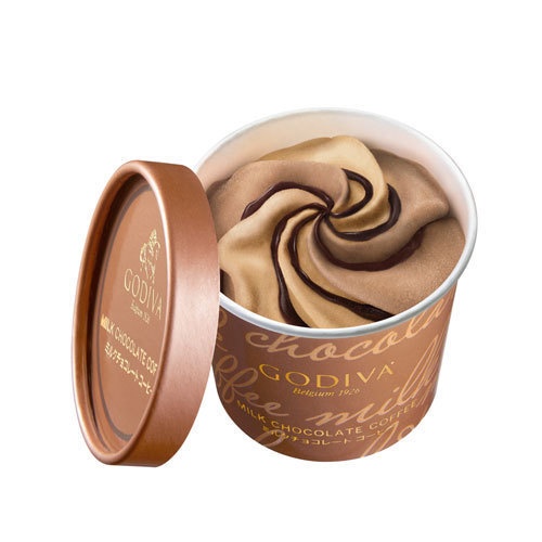 ゴディバのカップアイスに新作登場 - ピーチとコーヒーがチョコレートと渦巻く、贅沢な味わいコピー