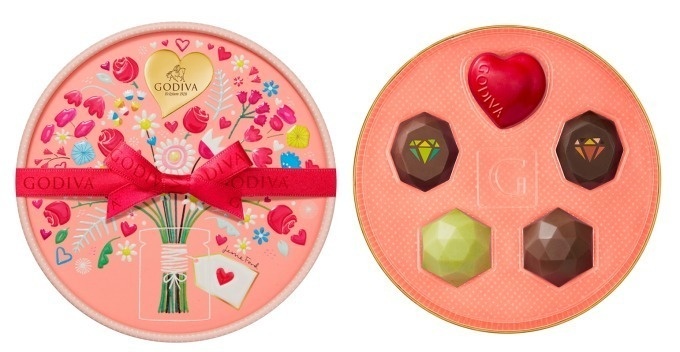 ゴディバのバレンタイン - ジュエリーのような限定チョコ＆花とハートを一面に描いたボックスコピー