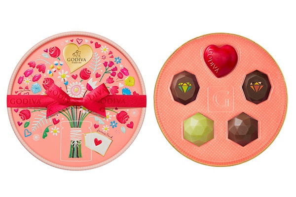 ゴディバのバレンタイン - ジュエリーのような限定チョコ＆花とハートを一面に描いたボックス