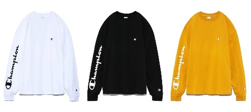 フレイ アイディー×チャンピオンのTシャツ＆ワンピース、袖や背面にロゴを配してコピー