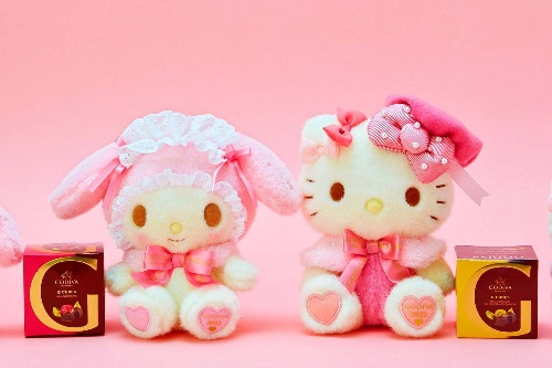 ゴディバ×サンリオ22年バレンタインギフト、ハローキティ＆マイメロディぬいぐるみとチョコのセット