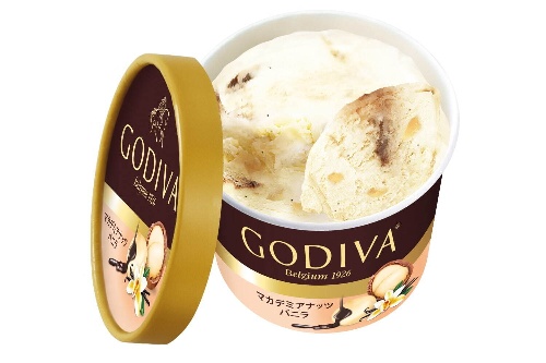 ゴディバの新カップアイス「マカデミアナッツバニラ」ダークチョコソースを合わせた濃厚バニラアイスコピー