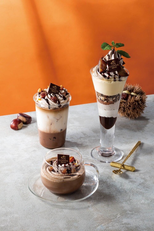 ゴディバカフェの秋限定メニュー、栗とチョコレートのマロンパフェやチョコレートマロンラテコピー ゴディバカフェの秋限定メニュー、栗とチョコレートのマロンパフェやチョコレートマロンラテコピー