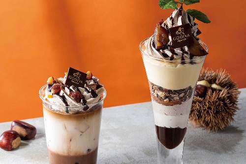 ゴディバカフェの秋限定メニュー、栗とチョコレートのマロンパフェやチョコレートマロンラテ