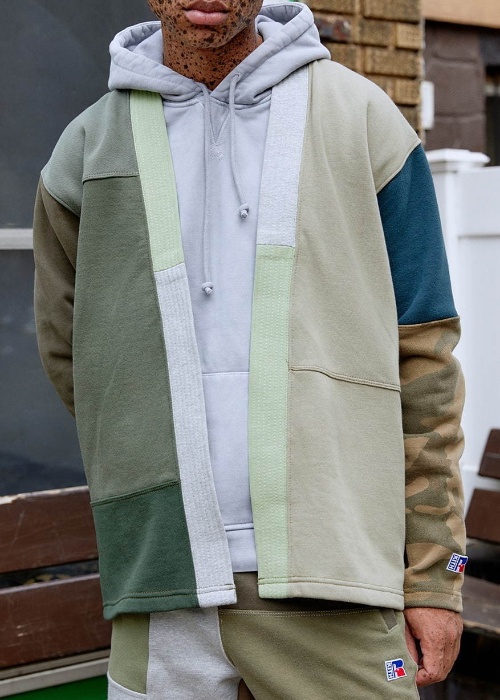 KITH×ラッセルアスレティックのコラボパーカー&ショーツ、ヴィンテージ生地をパッチワークした1点物コピー KITH×ラッセルアスレティックのコラボパーカー&ショーツ、ヴィンテージ生地をパッチワークした1点物コピー