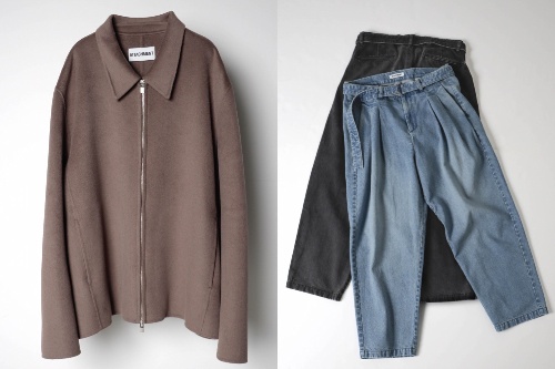 アタッチメント、ミニマルなウールカシミヤブルゾン＆ベルト付きデニムパンツ - 表参道では限定ストアも