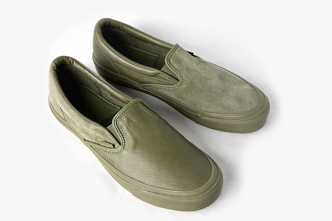 エンジニアド ガーメンツ×VANS コラボスリッポン、スムースレザーとスウェードを左右非対称に配置コピー